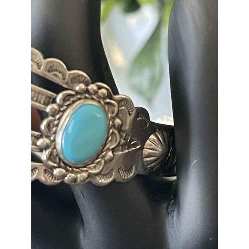 Vintage 1960's Bell Trading Post Sterling & Turquoise Cuff Bracelet - Picture 7 of 14